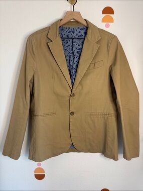 Men's Khaki Cotton Blazer with Floral Lining. 0261